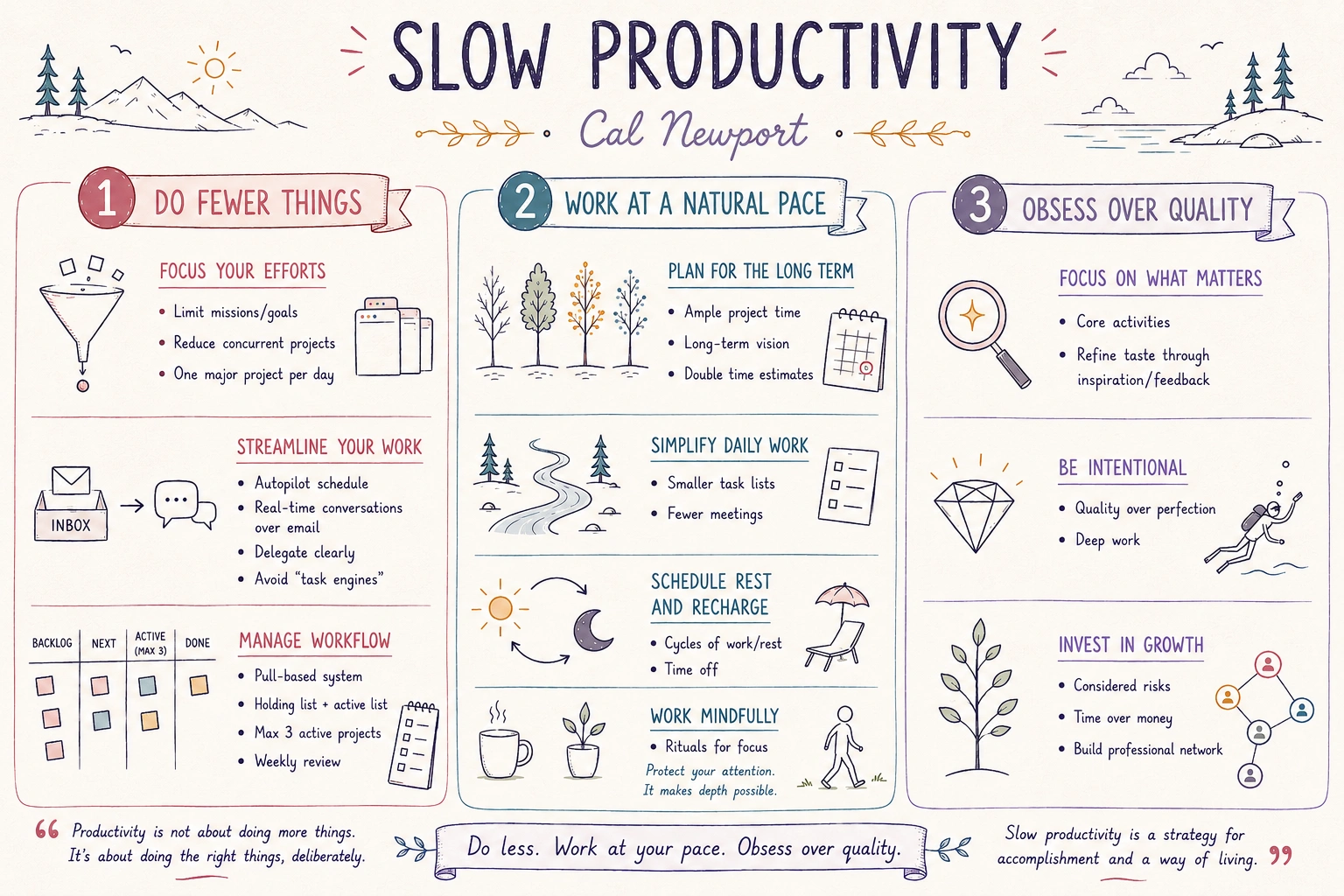 AI generated sketchnote for Slow Productivity