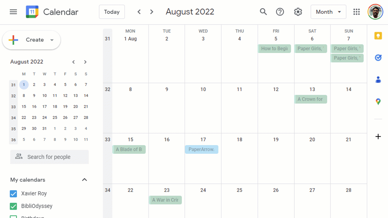 Showing books read layer in a calendar